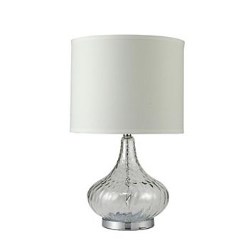 Table Lamp with Pot Bellied Glass Body, Clear and White