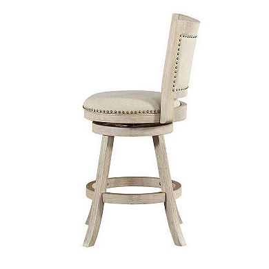 Curved Back Wooden Swivel Counter Stool with Nailhead Trim, Gray