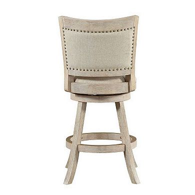 Curved Back Wooden Swivel Counter Stool with Nailhead Trim, Gray