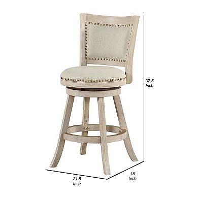 Curved Back Wooden Swivel Counter Stool with Nailhead Trim, Gray