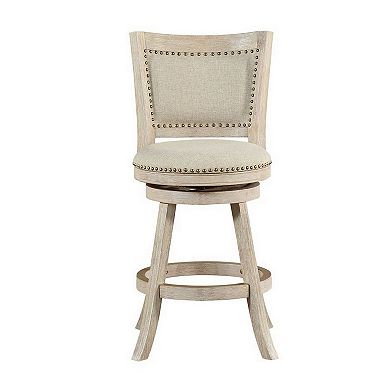 Curved Back Wooden Swivel Counter Stool with Nailhead Trim, Gray