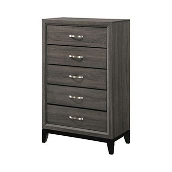 5 Drawer Transitional Chest with Chamfered Feet and Curved Handles, Gray
