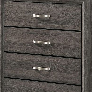 5 Drawer Transitional Chest with Chamfered Feet and Curved Handles, Gray