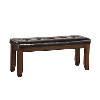 Leatherette Upholstered Tufted Wooden Bench with Chamfered Legs, Brown
