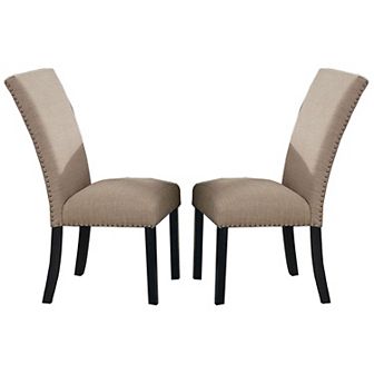Wooden Side Chairs with Nailhead Trims, Set of 2, Beige and Black