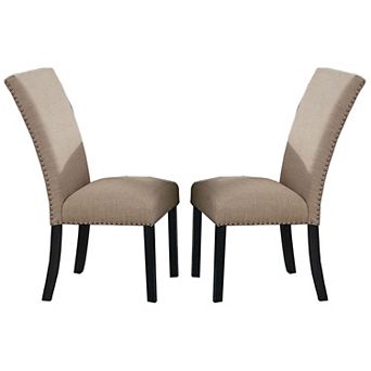Wooden Side Chairs with Nailhead Trims, Set of 2, Beige and Black