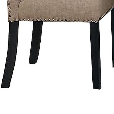 Wooden Side Chairs with Nailhead Trims, Set of 2, Beige and Black