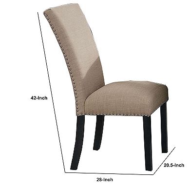 Wooden Side Chairs with Nailhead Trims, Set of 2, Beige and Black