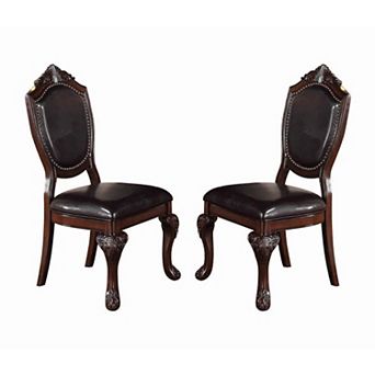 Traditional Rubber Wood Dining Chair With Faux Leather Upholstery , Set Of 2,Brown