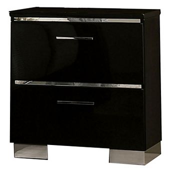 Two Drawer Nightstand with USB Charger and Bar Handle Pulls, Black