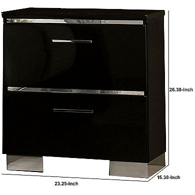 Two Drawer Nightstand with USB Charger and Bar Handle Pulls, Black