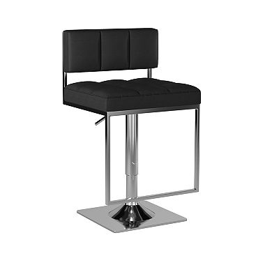 Adjustable Contemporary Metal Bar Stool, Black & Silver