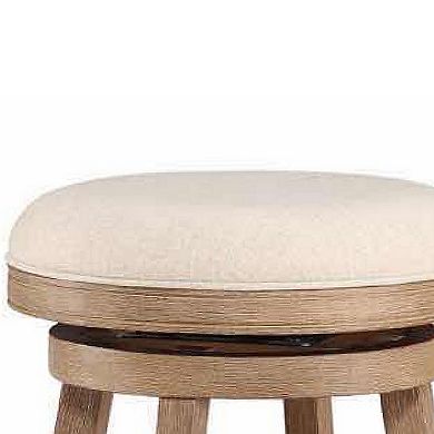 Liam 29 Inch Wood Barstool, Swivel Seat, High Density Foam Cushion, Ivory