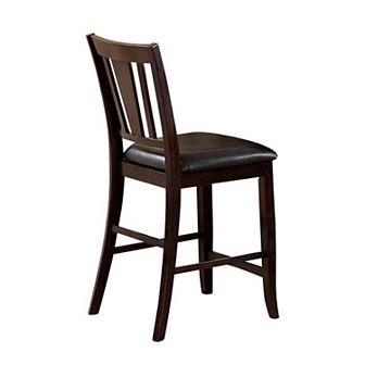 25 Inch Wood Dining Chair, Slatted Back, Leather Seats, Set of 2, Brown