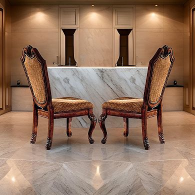 Side Chair with Fabric Seat and Crown Top, Set of 2, Brown