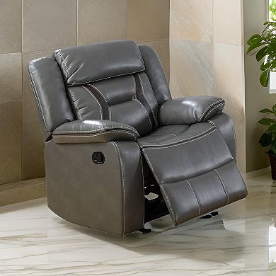 37 Inches Leatherette Glider Recliner with Pillow Arms, Gray