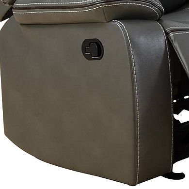 37 Inches Leatherette Glider Recliner with Pillow Arms, Gray