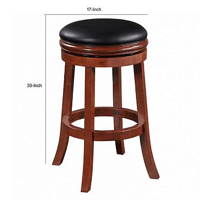 Sabi 30 inch Swivel Counter Stool, Solid Wood, Faux Leather, Brown, Black