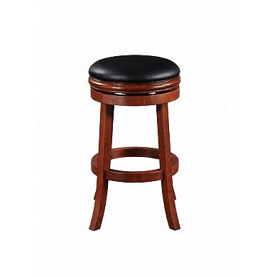 Sabi 30 inch Swivel Counter Stool, Solid Wood, Faux Leather, Brown, Black