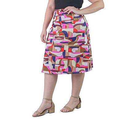 Plus Size 24Seven Comfort Apparel Elastic Waist Midi Skirt