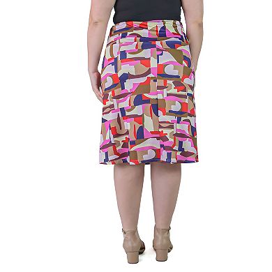 Plus Size 24Seven Comfort Apparel Elastic Waist Midi Skirt