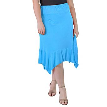 Plus Size 24Seven Comfort Apparel Solid Elastic Waist Handkerchief Midi Skirt