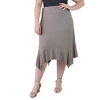 Plus Size 24Seven Comfort Apparel Solid Elastic Waist Handkerchief Midi Skirt