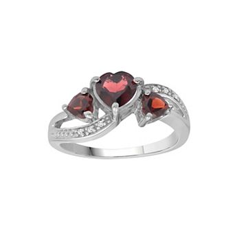 Jewelexcess Sterling Silver Garnet & Diamond Accent Triple Heart Ring