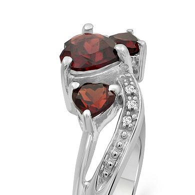 Jewelexcess Sterling Silver Garnet & Diamond Accent Triple Heart Ring