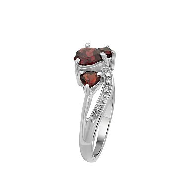 Jewelexcess Sterling Silver Garnet & Diamond Accent Triple Heart Ring