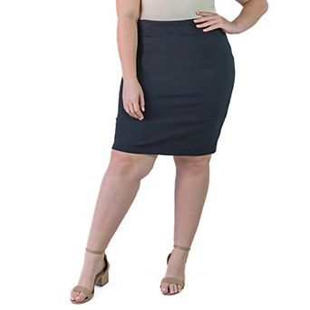 Plus Size 24Seven Comfort Apparel Knee Length Pencil Skirt