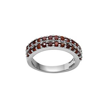 Jewelexcess Sterling Silver Garnet Double Row Ring