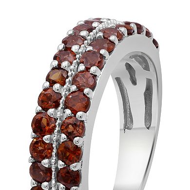 Jewelexcess Sterling Silver Garnet Double Row Ring