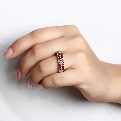 Jewelexcess Sterling Silver Garnet Double Row Ring