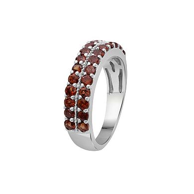 Jewelexcess Sterling Silver Garnet Double Row Ring