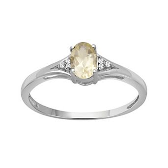 Jewelexcess Sterling Silver Oval Citrine & Diamond Accent Ring