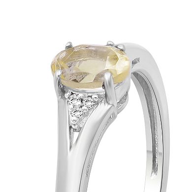 Jewelexcess Sterling Silver Oval Citrine & Diamond Accent Ring