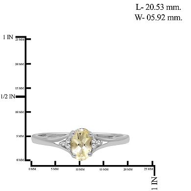 Jewelexcess Sterling Silver Oval Citrine & Diamond Accent Ring