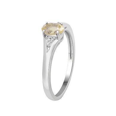 Jewelexcess Sterling Silver Oval Citrine & Diamond Accent Ring