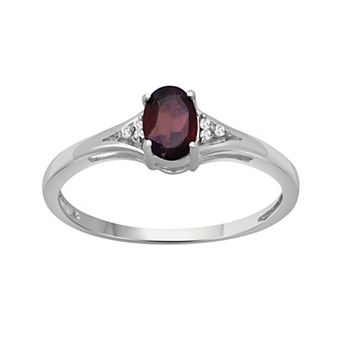 Jewelexcess Sterling Silver Oval Garnet & Diamond Accent Ring