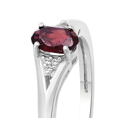 Jewelexcess Sterling Silver Oval Garnet & Diamond Accent Ring