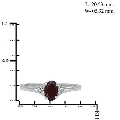 Jewelexcess Sterling Silver Oval Garnet & Diamond Accent Ring