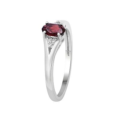 Jewelexcess Sterling Silver Oval Garnet & Diamond Accent Ring