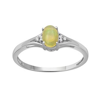 Jewelexcess Sterling Silver Sterling Silver Oval Yellow Opal & Diamond Accent Ring
