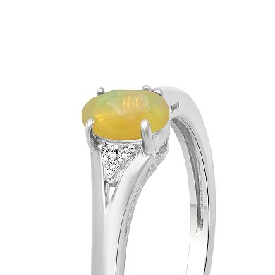 Jewelexcess Sterling Silver Sterling Silver Oval Yellow Opal & Diamond Accent Ring