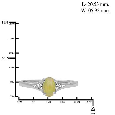 Jewelexcess Sterling Silver Sterling Silver Oval Yellow Opal & Diamond Accent Ring