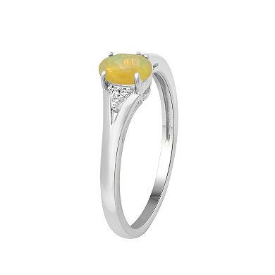 Jewelexcess Sterling Silver Sterling Silver Oval Yellow Opal & Diamond Accent Ring