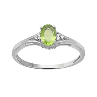 Jewelexcess Sterling Silver Oval Peridot & Diamond Accent Ring