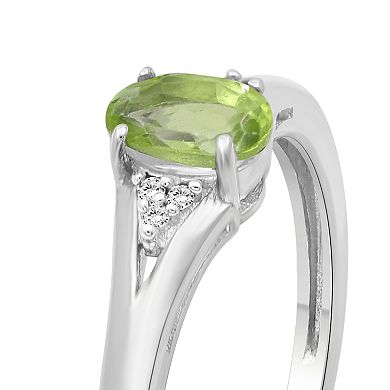 Jewelexcess Sterling Silver Oval Peridot & Diamond Accent Ring