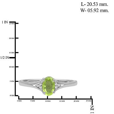 Jewelexcess Sterling Silver Oval Peridot & Diamond Accent Ring